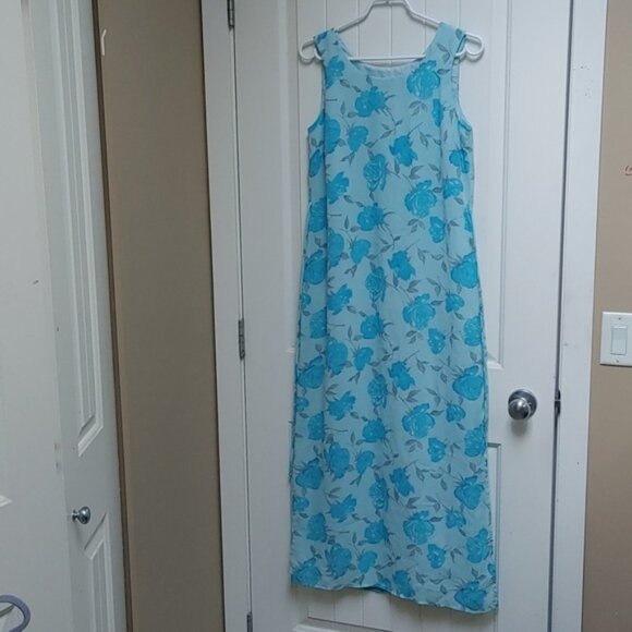 ACCOMPLICE light blue roses pattern shoulder sleeveless long summer spring Dress - Picture 2 of 8